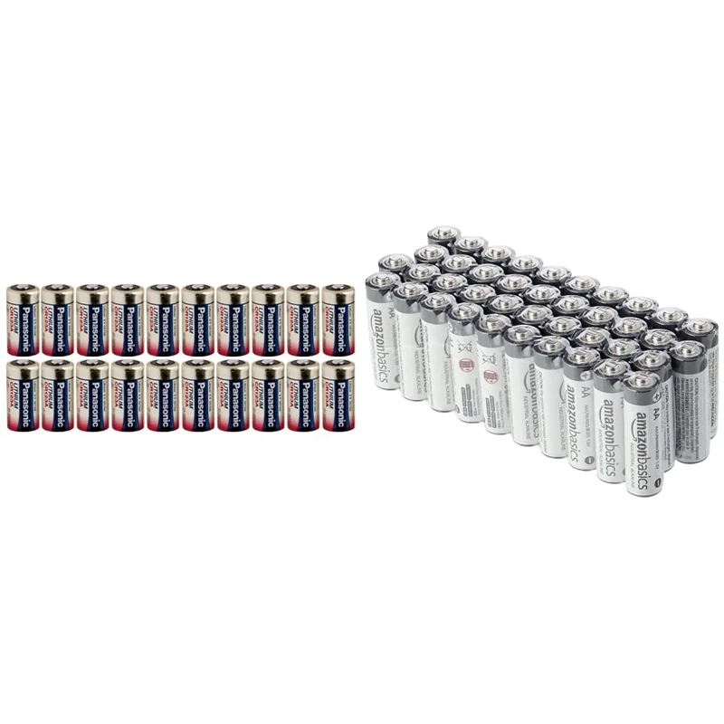 Panasonic CR123A - 3V Lithium Battery - Pack of 20 Bulk Batteries & Amazon Basics AA Alkaline Batteries, Industrial Double A, 5-Year Shelf Life, 40-Pack