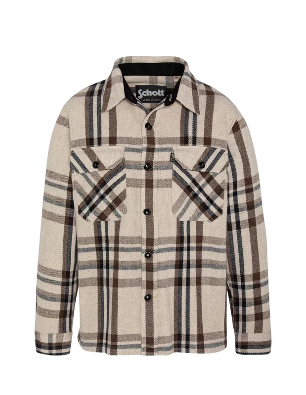 Schott NYC Men's Shcarl4 Dress Shirt, Beige Checks, M