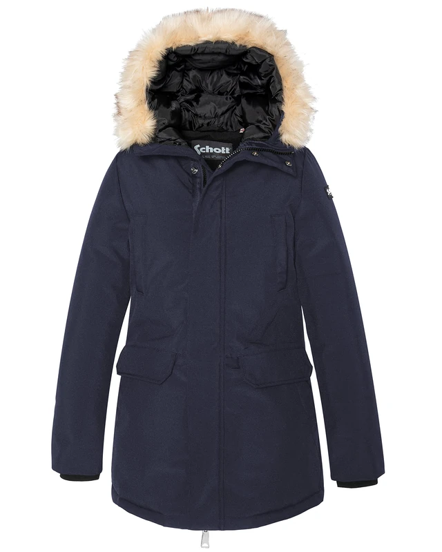 Schott NYC Faux Fur Hooded Parka - Navy - Size L