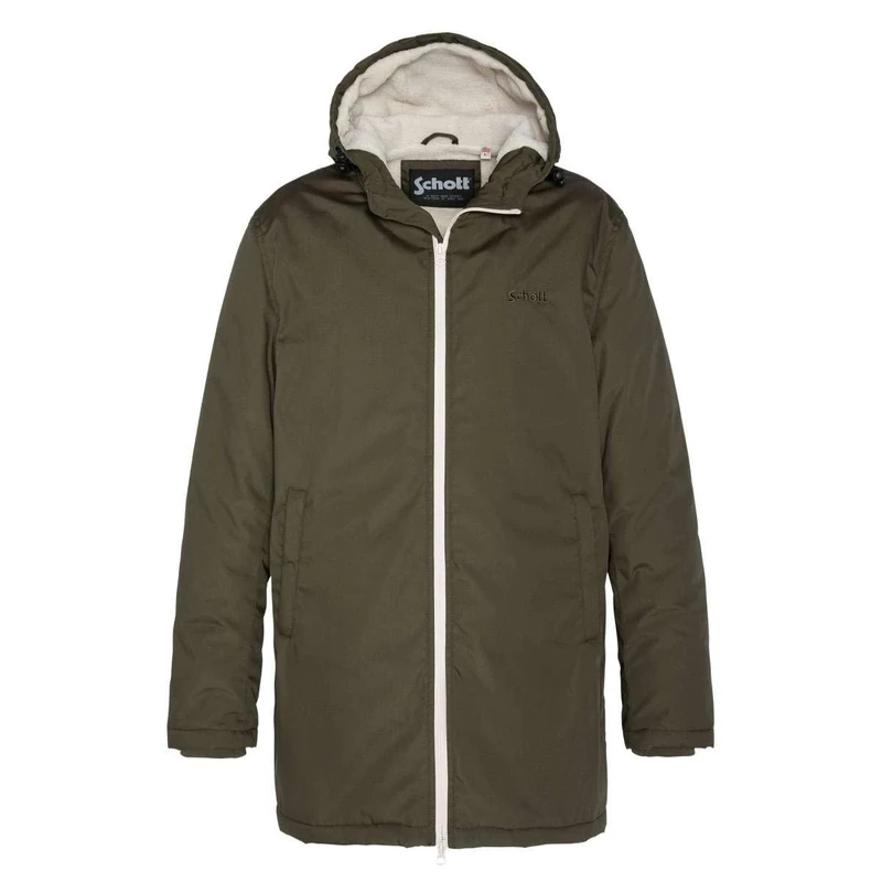 Schott NYC Bluster Schott Sherpa Lined Hooded Jacket, Dark Khaki, M