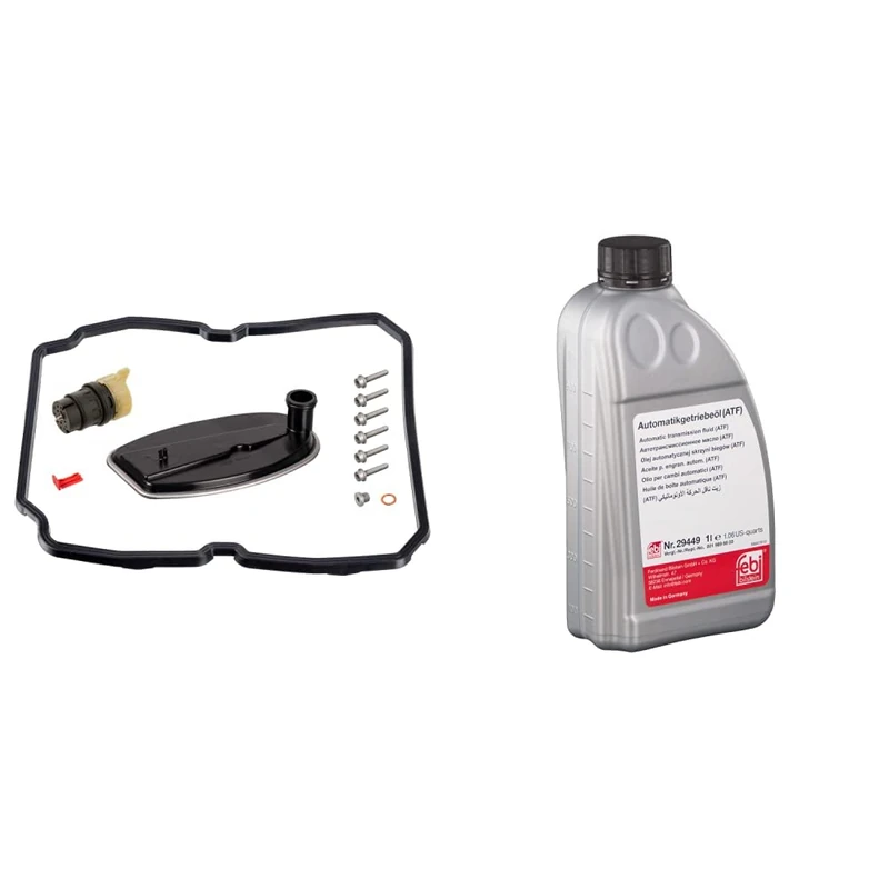 febi bilstein 100253 Transmission Oil Filter Set for automatic gearbox, with seal, o-ring and attachment screws, pack of one & febi bilstein 29449 Automatic Transmission Fluid (ATF), pack of one - Image 1