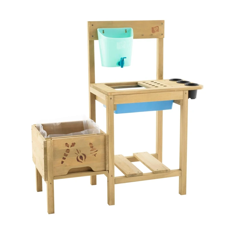 TP Toys Wooden Potting Bench - Includes Pots, Water Butt And Splash Tray. Made From FSC Certified Wood, Viewing Window So Children Can Peek And See. Wooden Playhouse - Suitable For 3+ Years.