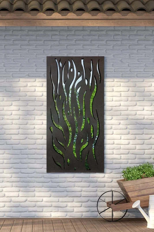 Metal Garden Screen Mirror Extra Large Flame Effect 120cm x 60cm