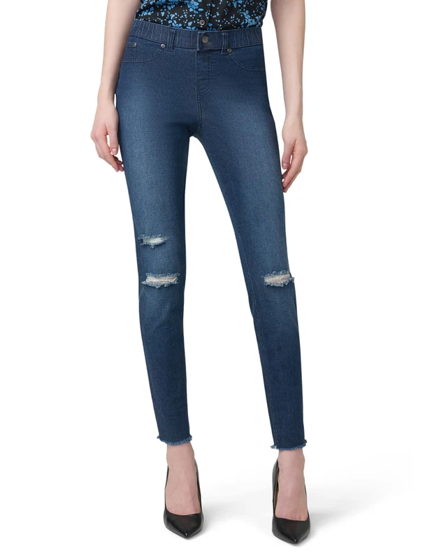 HUE Women's Ripped Knee Denim Leggings, Ink Wash, 1X