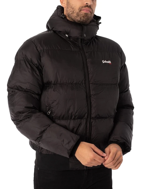 Schott NYC Chicago Hooded Down Jacket with Cote Schott, Black, XXXL for Adults