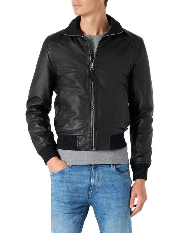 Schott NYC Lcfresno Classic Jacket with Collar Schott, Black, M