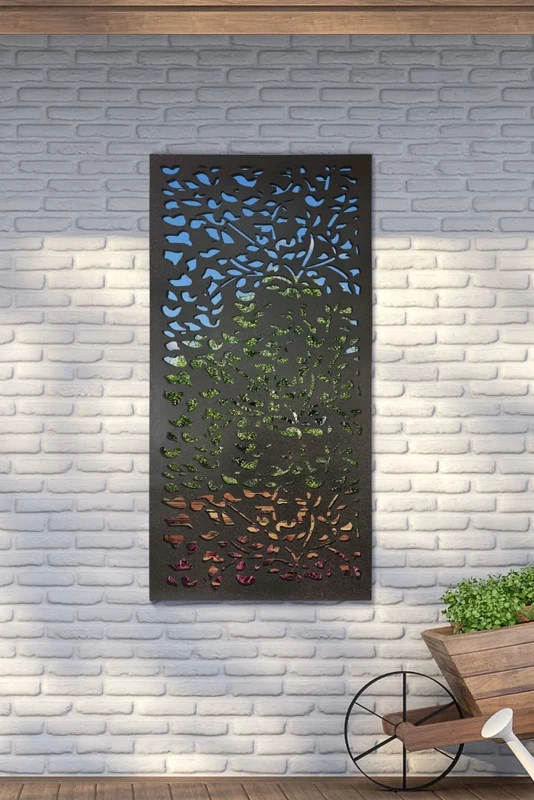 MirrorOutlet Metal Garden Mirror Extra Large Leaf Effect 180cm x 90cm (6ftx3ftmax), Black, 180 x 90 cm,GMS008M