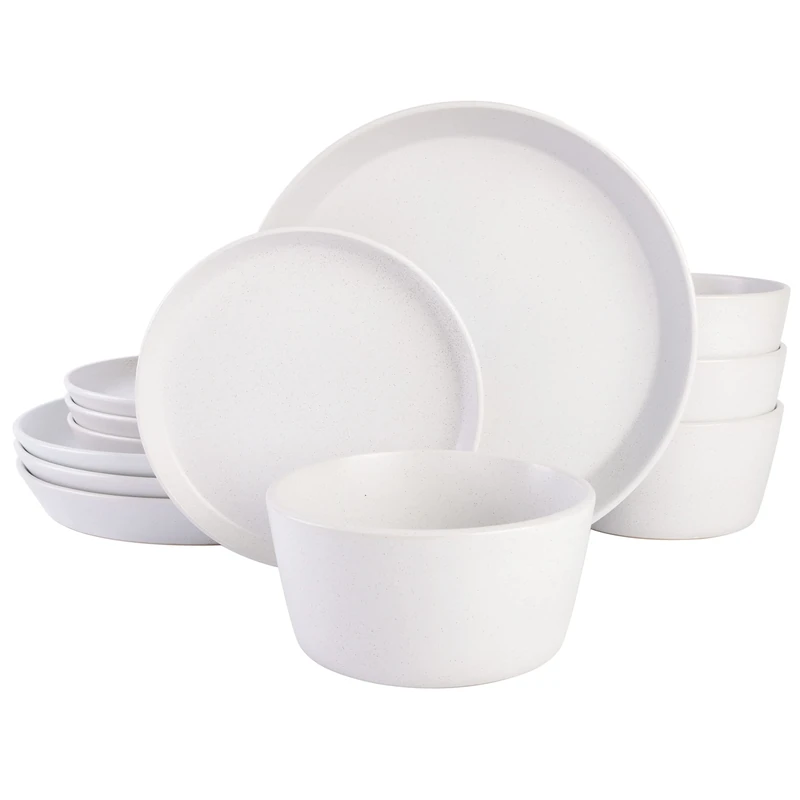 Gibson Soho Lounge Sofia Coupe Dinnerware Set, Service for 4 (12pcs), White w/Speckle