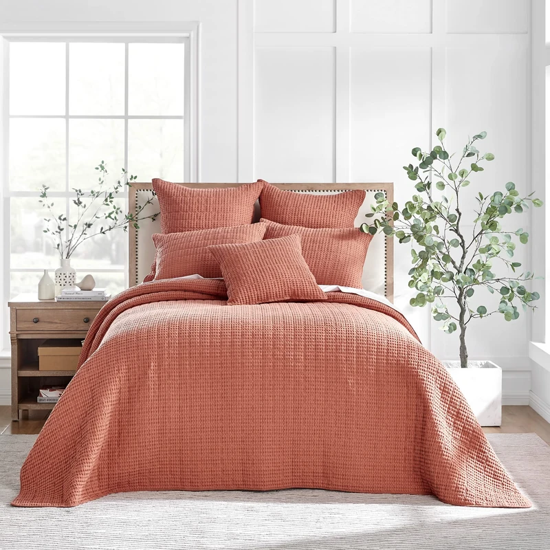 Levtex Home Mills Waffle King Bedspread Set (120x104in) with 2 Pillow Shams (36x20in) - Adobe - Cotton King Size Bedspread Set - Soft, Pre-Washed