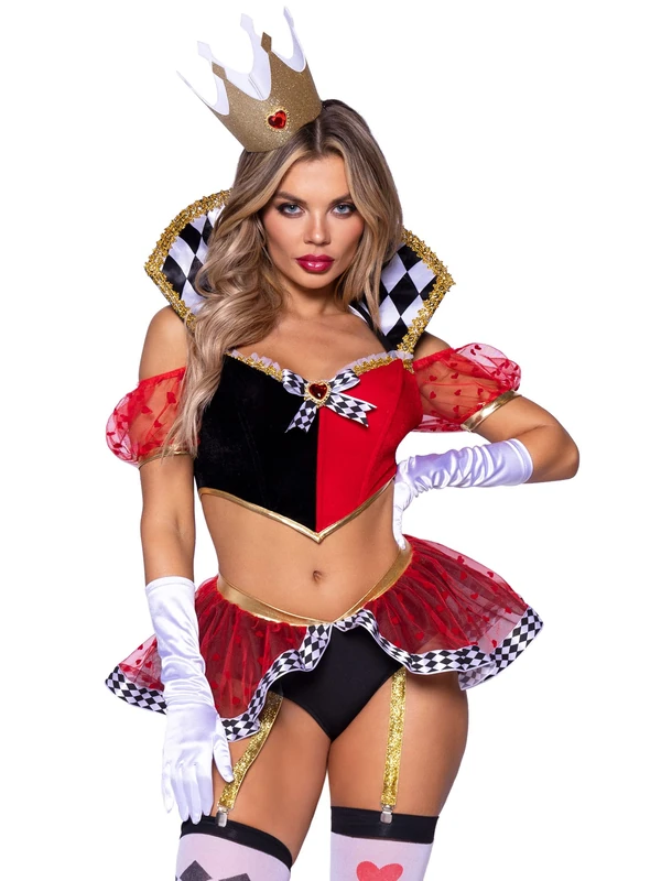 Leg Avenue Women's 3 Pc Wicked Wonderland Queen Costume with Crop Top, Skirt, Crown Headband, Multi, Medium - Image 1