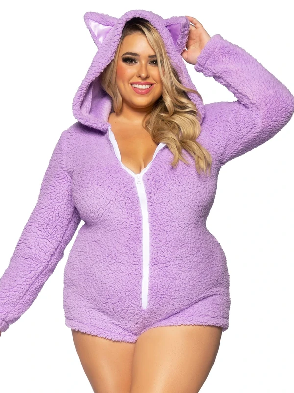 Leg Avenue 86999x-07608 Cuddle Kitty, Features an Ultra Soft Zip Up Romper with Cat Ear Hood and Tail, 1x-2x, Lavender Adult Sized Costumes, Women, 2X - Image 1