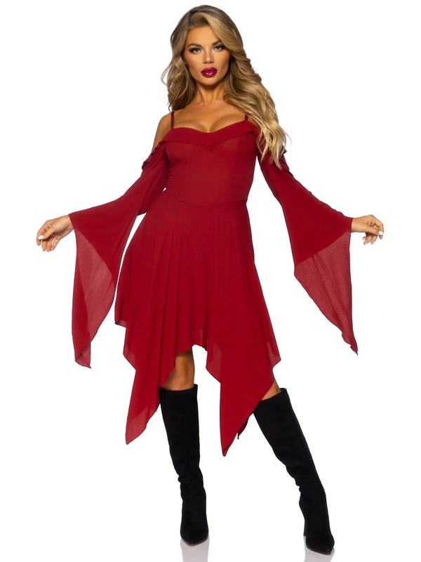 Leg Avenue Cotton bell sleeved dress, S(Burgundy) - Image 1