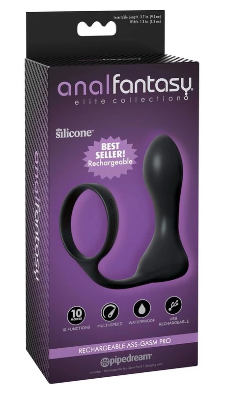Anal Fantasy Elite Ass-GASM Pro Butt Plug with Cock Ring Schwarz One Size