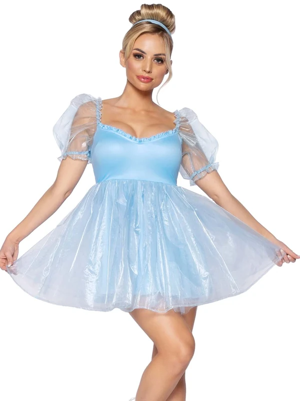 Leg Avenue Frosted organza babydoll dress, M(Blue, Silver) - Image 1