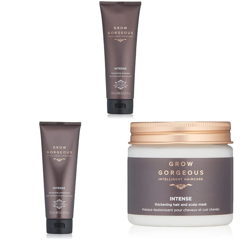 Grow Gorgeous Intensiv Verdickende Haar Shampoo, Conditioner & Scalp Mask Set (250ml+250ml+200ml) - Thickening, Nourishing for Thin Hair