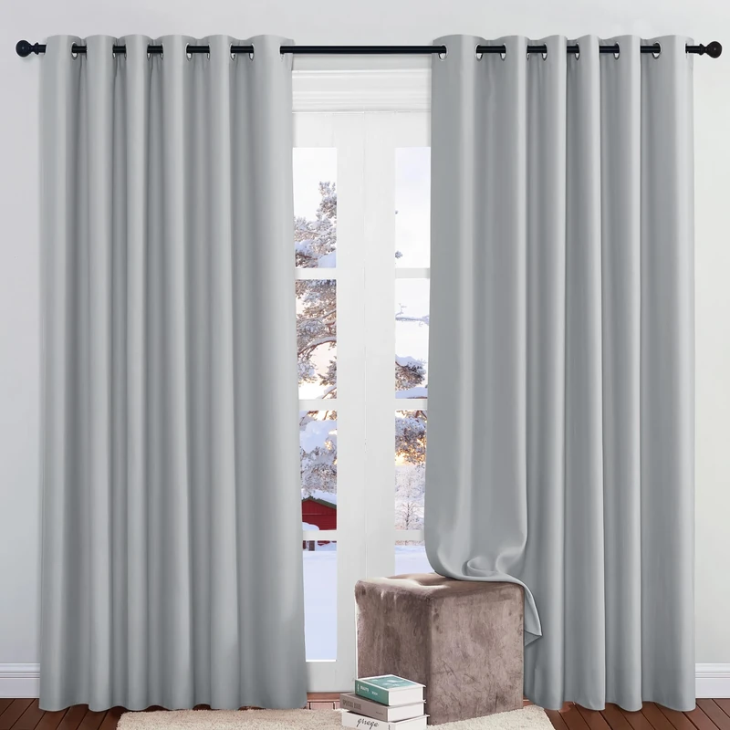PONY DANCE Eyelet Blackout Curtains, Set of 2 Thermal Insulated Curtains for Bedroom and Living Room, Privacy Protection Drapes for Hotel, Children's Rooms, Silver Grey, 80 x 84 Inch Drop