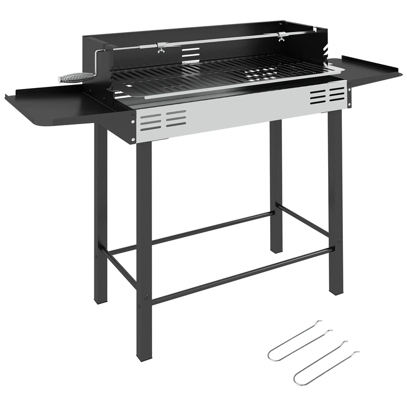 Outsunny BBQ Rotisserie Grill - Charcoal Roaster with Shelves