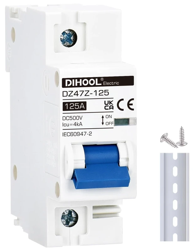 DIHOOL 1P 125 amp Solar DC Isolator Switch DC Miniature Circuit Breaker PV Disconnect Switch Fuse For Solar Energy Photovoltaic