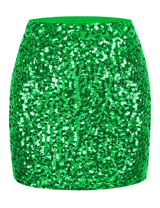 MANER Women's Sequin Skirt Sparkle Stretchy Bodycon Mini Skirts Night Out Party…, Green, Medium