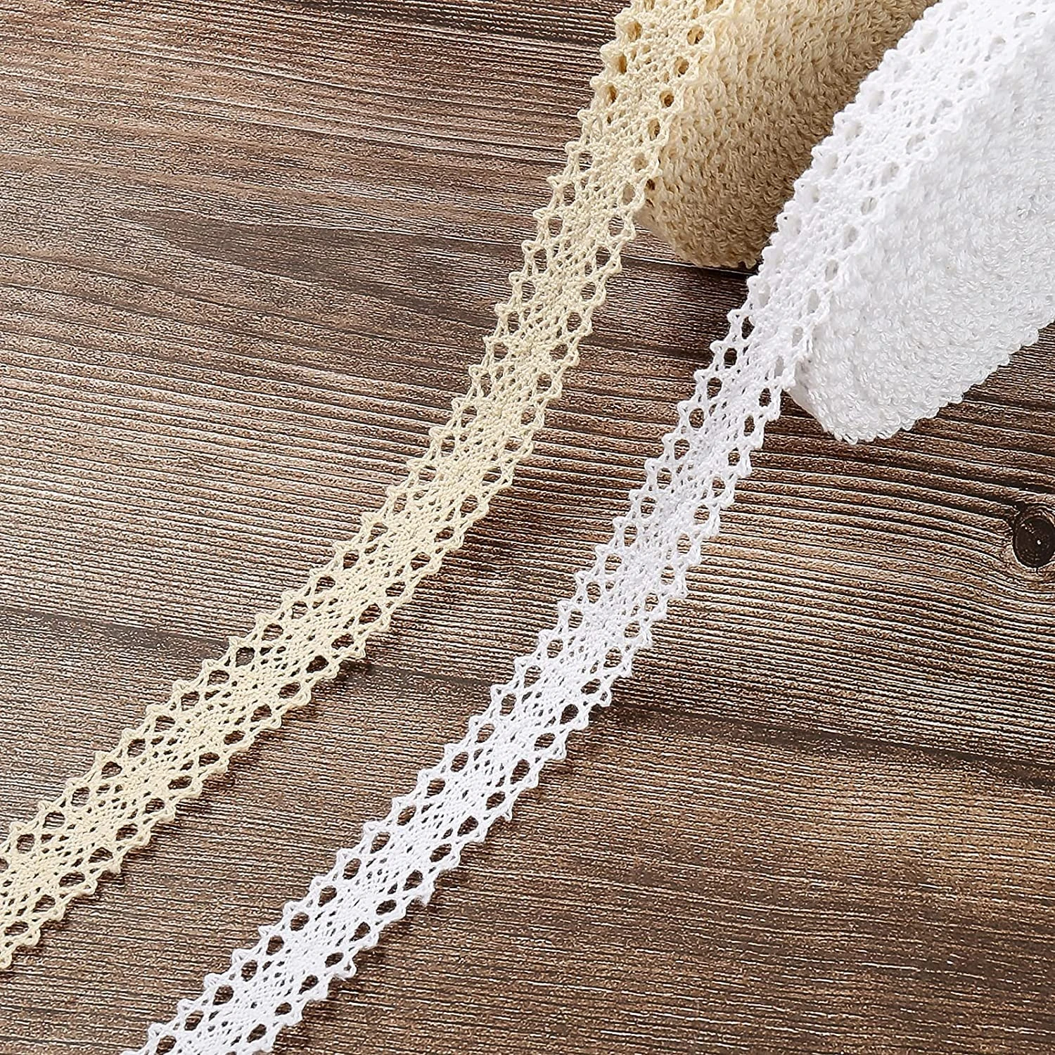 HERZWILD Lace Ribbon 26 m Cotton Trim Vintage Decorative Crochet Fabric for Sewing Craft Wedding Decoration (26 Beige+White)
