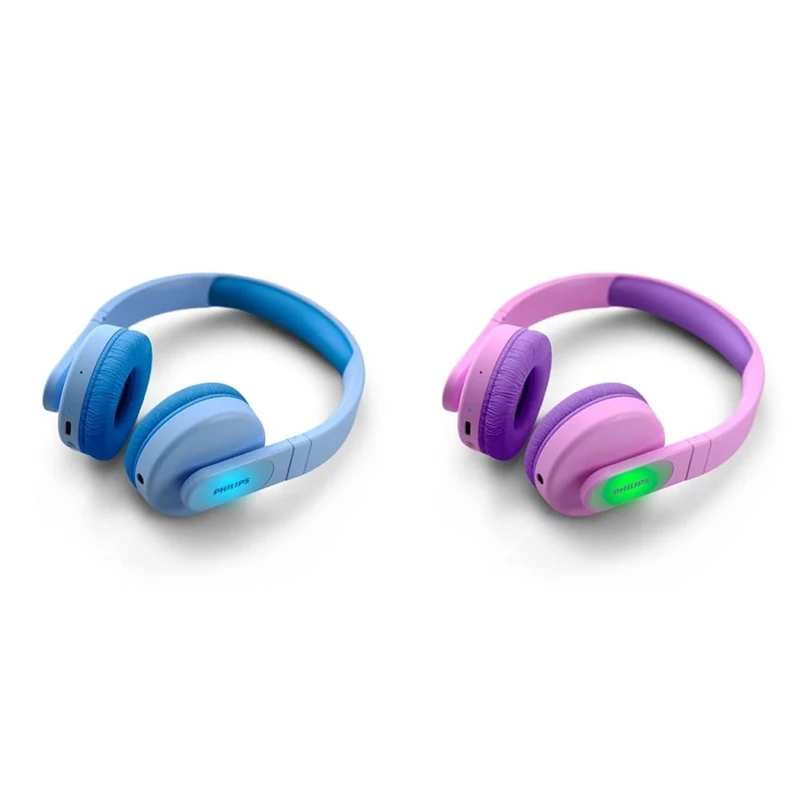 Philips Kids Wireless On-Ear Headphones, Volume Limited Wireless Bluetooth Kids Headphones, Children Wireless Headphones, 28 Hours Play Time, Colourful Design & Lightweight, Pink & Purple with Lights