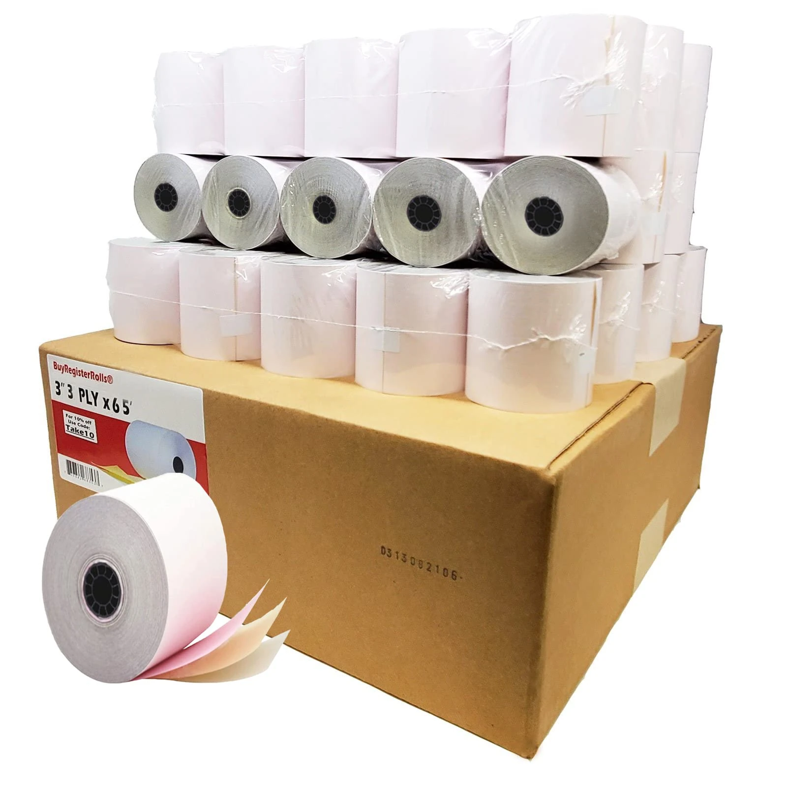 Star SP700 Kitchen Printer Paper (4 Cases) 3-ply 3" inch 65' Feet White/Canary/Pink Carbonless Paper for TMU 220 BuyRegisterRolls (3-ply 3" inch 65' Feet)