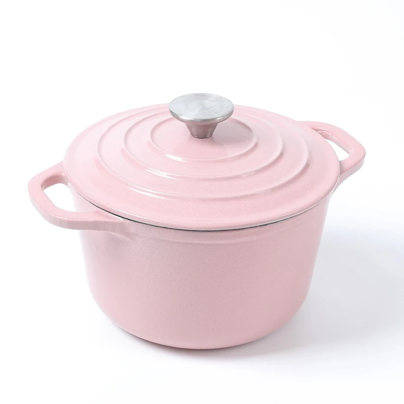 HAWOK 1.5 qt Enameled Cast Iron Dutch Oven, Dia. 6.3 inch with Lid, Pink