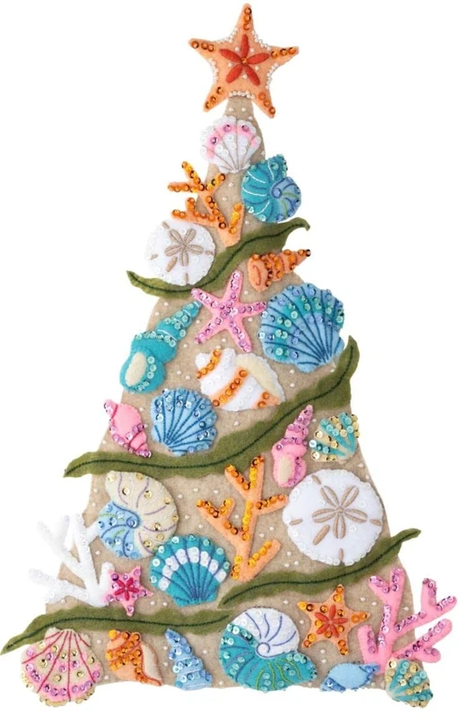 Bucilla, Coastal Christmas Felt Applique Wall Hanging Kit, Perfect for Halloween DIY Needlepoint Arts and Crafts, 89500E - Image 1