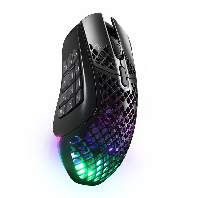 SteelSeries Aerox 9 Wireless - Holey RGB Gaming Mouse - Ultra-lightweight Water Resistant Design - 18 Programmable Buttons - Lag-free 2.4GHz / Bluetooth Wireless - 18K DPI TrueMove Air Optical Sensor