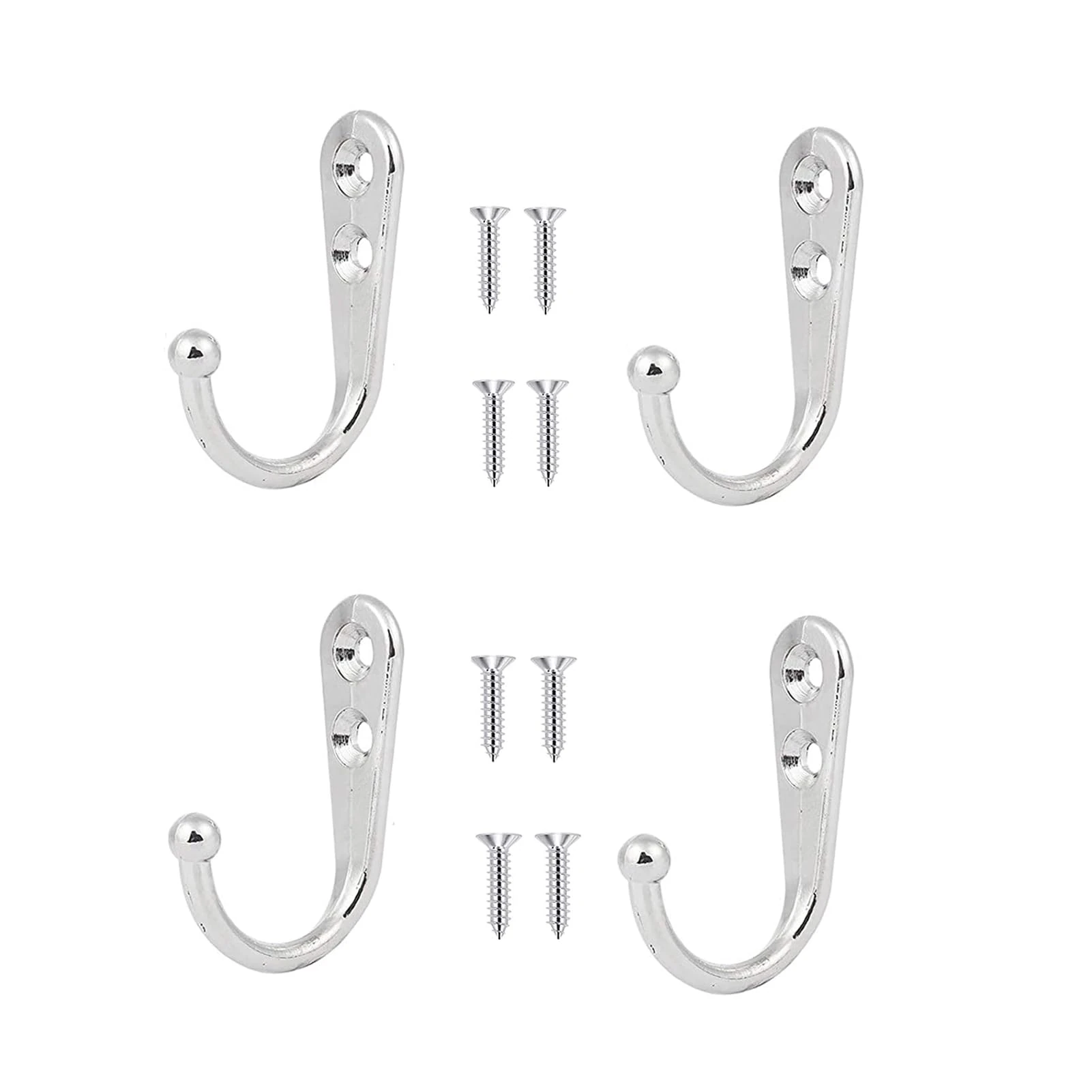 4 PCS Wall Mounted Hooks Coat Hooks Retro Door Robe Hook for Hanging Towel Clothes Hat Key Cup Single Metal Hook Cloth Hanger for in Bedroom Bathroom Kitchen Cupboard (with 8 Pcs Screws)-Sliver
