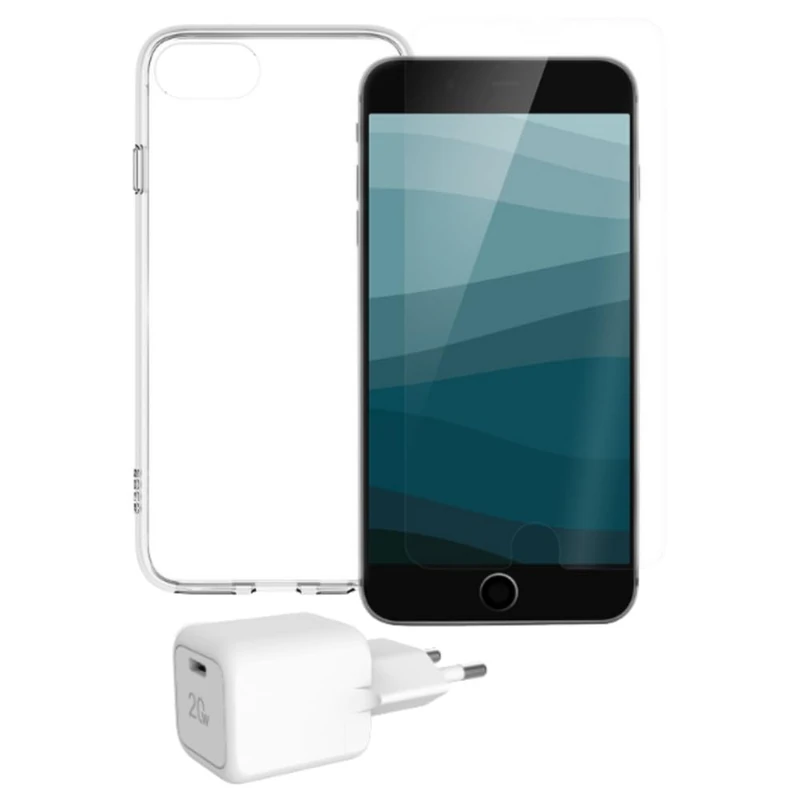 PACK STARTER COQUE HYBRID VERRE CHARGEUR IPHONE SE/8/7/6