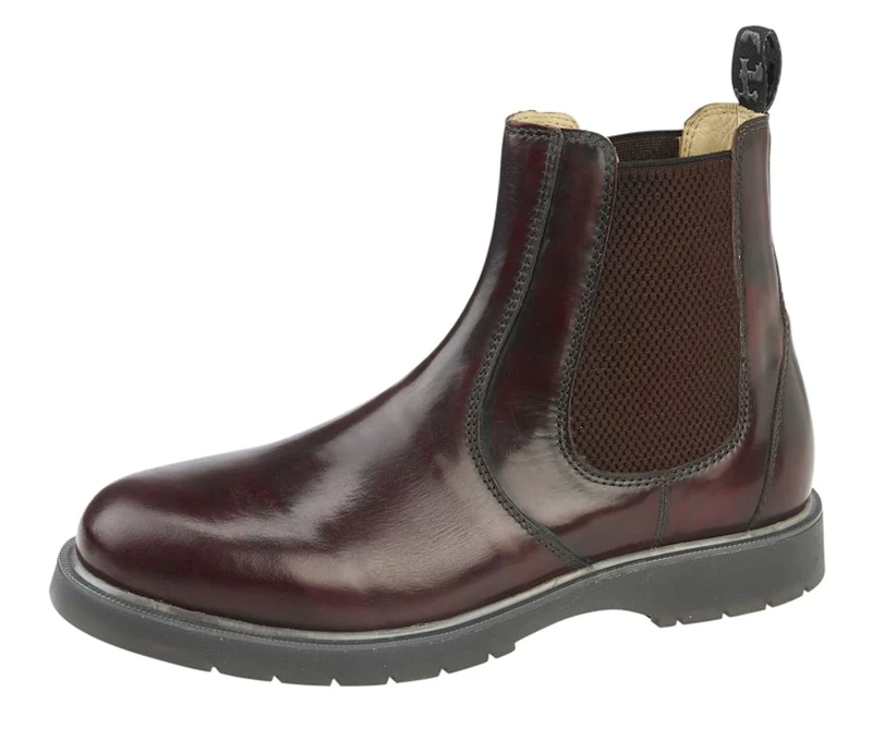 Grafters M186BD Unisex Leather Chelsea Boots - Burgundy, Flat Ankle - Image 1