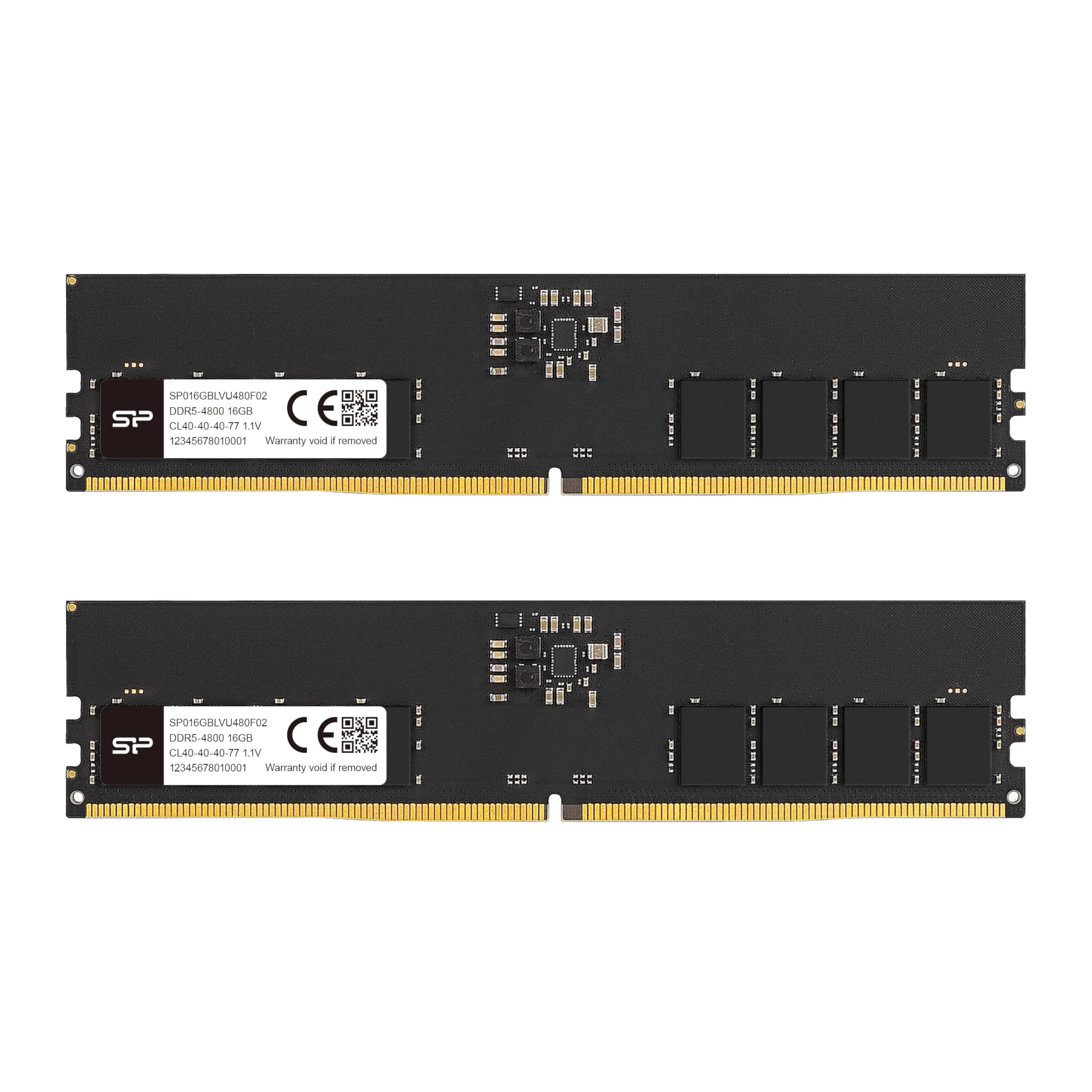 Silicon Power DDR5 32GB (16GBx2) 4800MHz (PC5-38400) 288-pin CL40 1.1V UDIMM Desktop RAM Computer Memory SP032GBLVU480F22