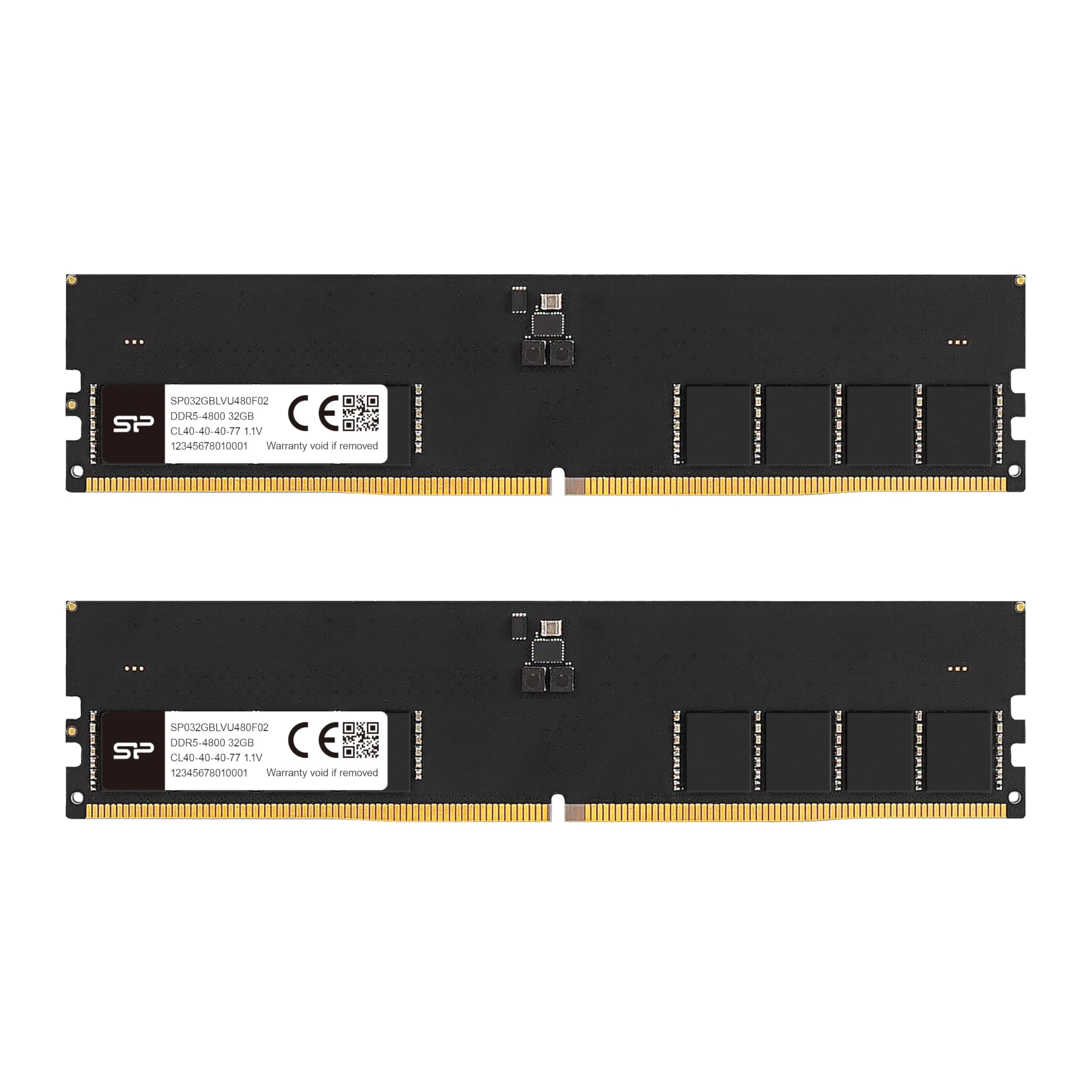 Silicon Power DDR5 64GB (2x32GB) 4800MHz (PC5-38400) 288-pin CL40 1.1V UDIMM Non-ECC Desktop RAM Computer Memory SP064GBLVU480F22