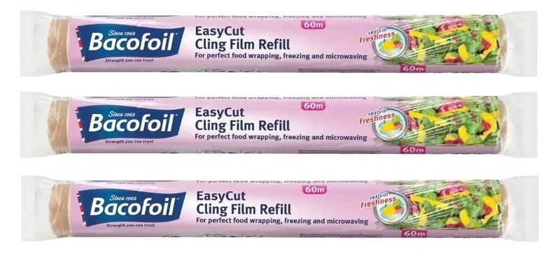 3 x EasyCut Cling Film Refill Rolls for Perfect Food Wrapping Freezing and Microwaving 35cm x 60m
