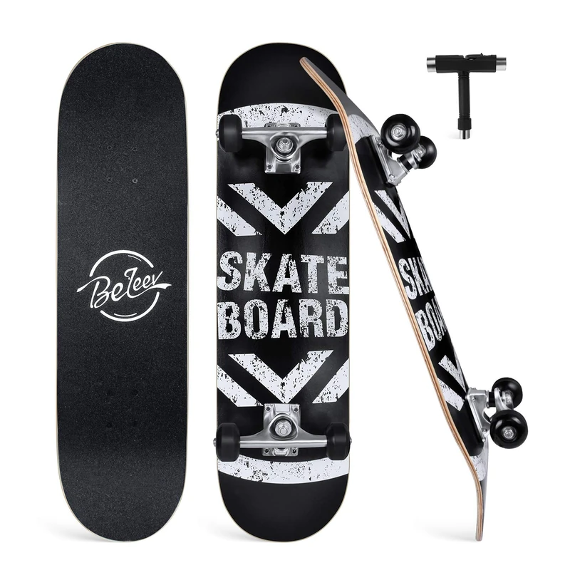 Beleev Skateboard 31 inch Complete Cruiser Skateboard for Beginners, Black