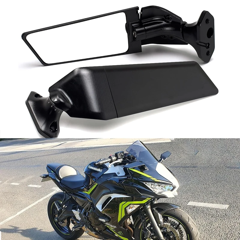 XINGWU PRO Rearview Mirror,Adjustable Stealth Mirror,Wing Winglet Mirror,Rotating Side Mirror Winglet Wind Wing for Ninja 400 NINJA 650 ZX6R ZX-636 ZX10R 2018-2022