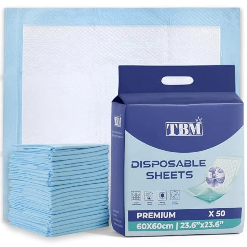 TBM 100 x Disposable Incontinence Bed Pads 60 x 60 | Absorbent Underpads, Bed Mats, Incontinence Pads, Incontinence sheets, Bed Pads, Premium Incontinence Bed Sheets