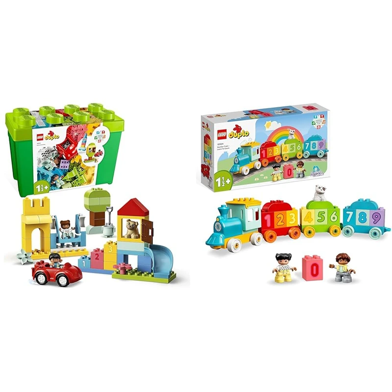 LEGO 10914 DUPLO Classic Deluxe Brick Box Building Set, Toy for Toddlers 1 .5 Year Old & 10954 DUPLO Number Train Toy Learning Numbers for 1.5 - 2 Years Old, Preschool Educational Set