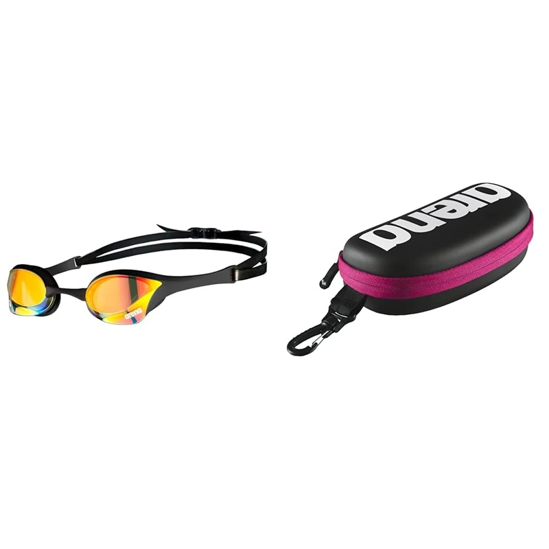 Arena Unisex's Cobra Ultra Swipe Goggle, Yellow Copper-Black, One Size Unisex Swimming Goggles Case for Swimming Goggles (Hard Shell, Carabiner), Black White Fuchsia (509), One Size
