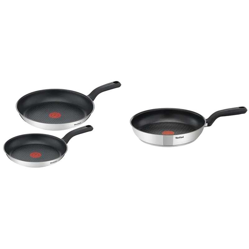 Tefal 2 Piece Comfort Max, 24cm & 28cm Frying Pans, Stainless Steel, Silver and Comfort Max, Induction Frying Pan, Stainless Steel, Non Stick, 30 cm