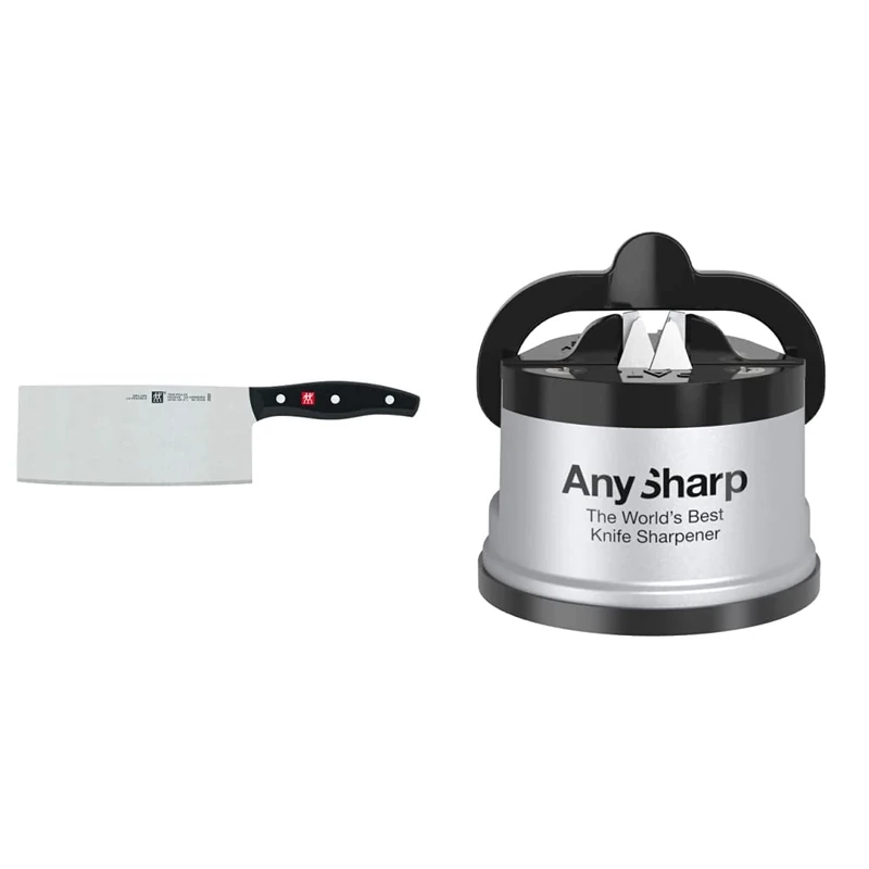 ZWILLING Twin Pollux Chinese Chef's Knife, 7 inch & AnySharp Knife Sharpener with PowerGrip, Silver, One Size