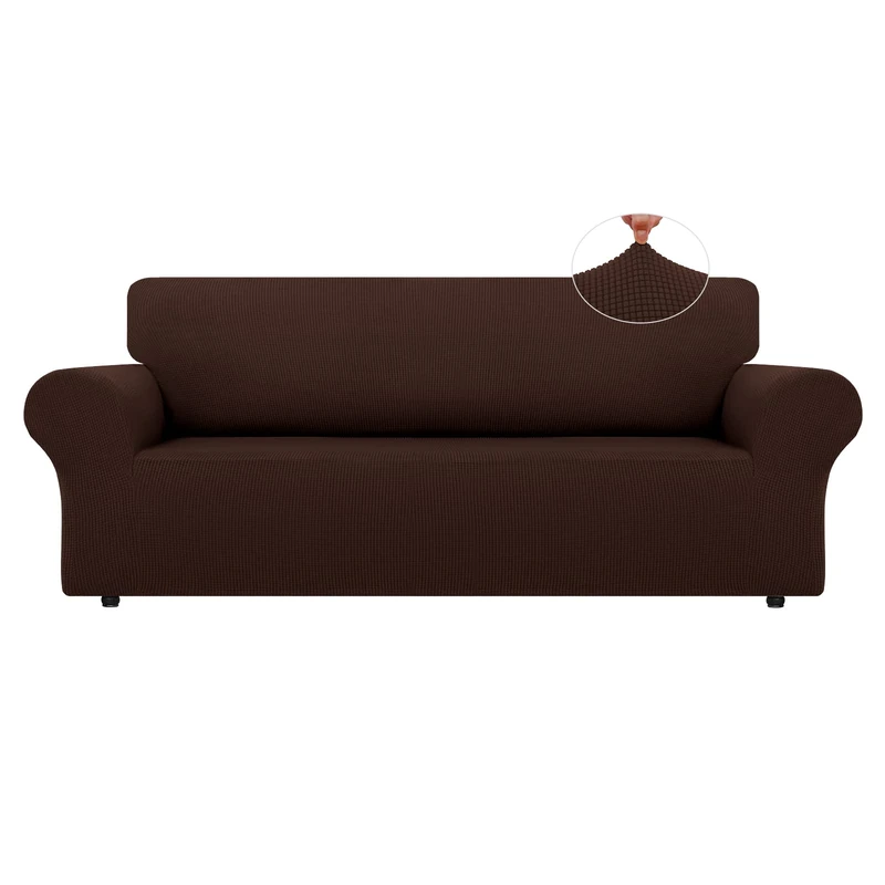 LURKA Stretch Sofa Covers - Spandex Non Slip Couch Sofa Slipcover, Soft with Elastic Bottom for Kids, (79'' - 94'', Large, Chocolate)
