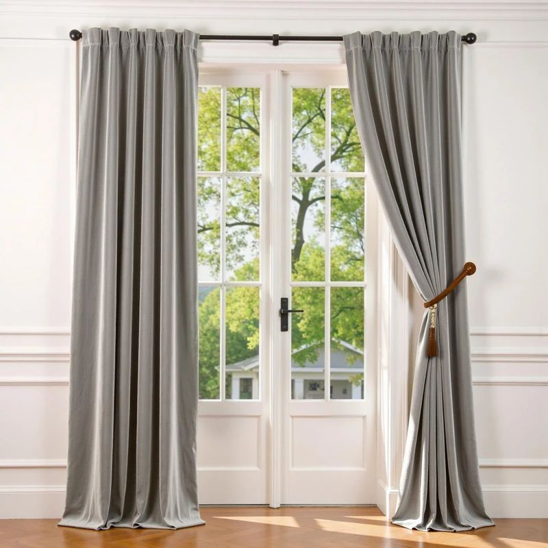 Lazzzy Blackout Velvet Curtains - 2 Panel Sets, Soft Luxury Living Room Curtains, 96 Inch Long, Thermal Insulated, Darkening Window Treatments, Privacy Drapes, Light Gray