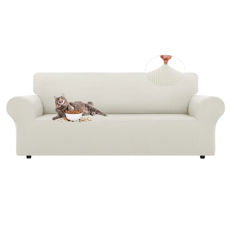 LURKA Stretch Sofa Covers - Spandex Non Slip Couch Sofa Slipcover, Soft with Elastic Bottom for Kids, (79'' - 94'', Large, Ivory)