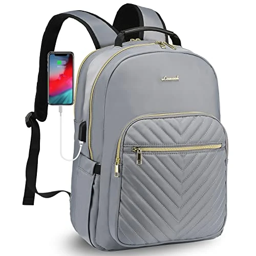 LOVEVOOK Laptop Backpack for Women 15.6 Inch, Womens Backpack for Work Business Travel School College With USB Charging Port, Lightweight Back Pack Computer Laptop Rucksack-Grey