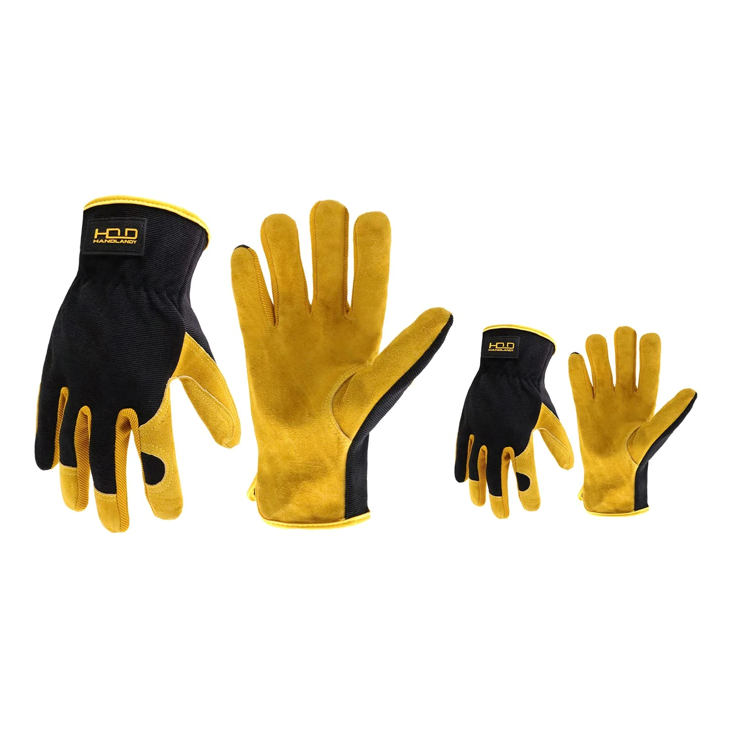 HANDLANDY Work Gloves for Men Women, Utility Leather Gardening Gloves - Safety Working Gloves Cowhide Dexterity & Breathable Design (M, Yellow-Men Size（2 Pairs）)