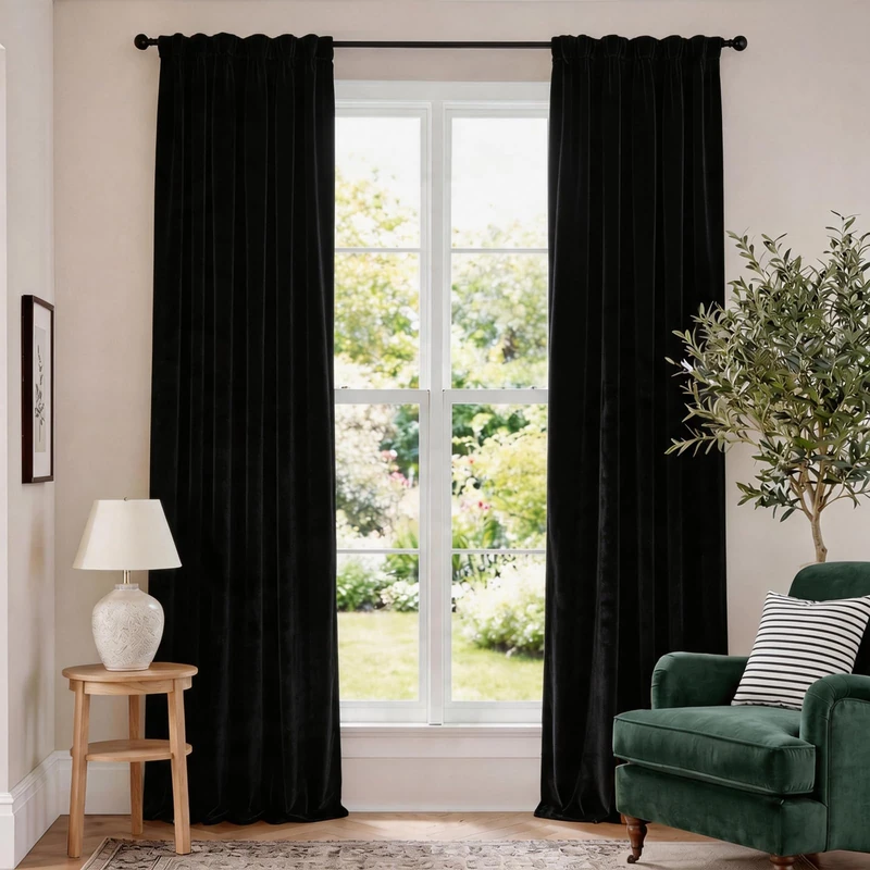 Lazzzy Blackout Velvet Curtains - Thermal Insulated, Soft Luxury Window Panels for Bedroom Living Room - Darkening Privacy Protect, Energy Saving Home Decor - 96 Inch Long, 2 Panels, Black