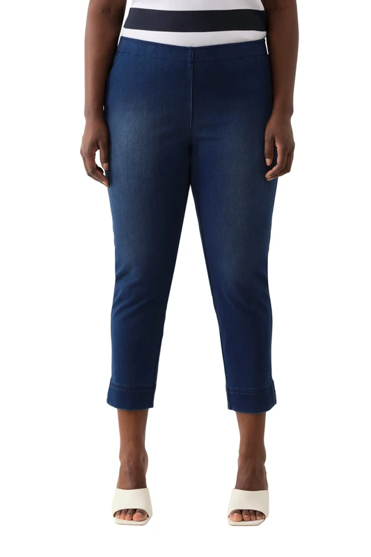 Ulla Popken Women's Jersey-Capri Sienna, Schmales Bein, Saumschlitze, Narrow Leg, Hem Slits, Blue, 34