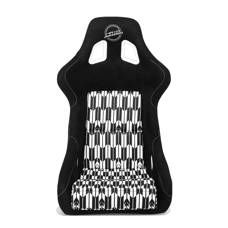 NRG Innovations NRG-FRP-302-YABA Fiber Glass Black/White YABA Design Fixed Back Bucket Racing Seat w/Side Mount Bracket